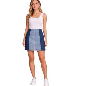 Free People Denim Mini Skirt 4 Bodycon Y2K Indie Boho Festival Colorblock Preppy